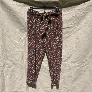 Floral Print Dress Pants with Tie Waist